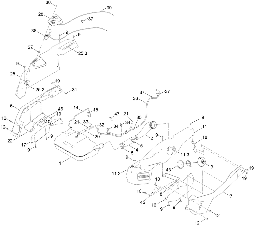Styling Pod Assembly Diagram and Parts List for 77507 418400000 - 999999999 Toro Lawn Tractor