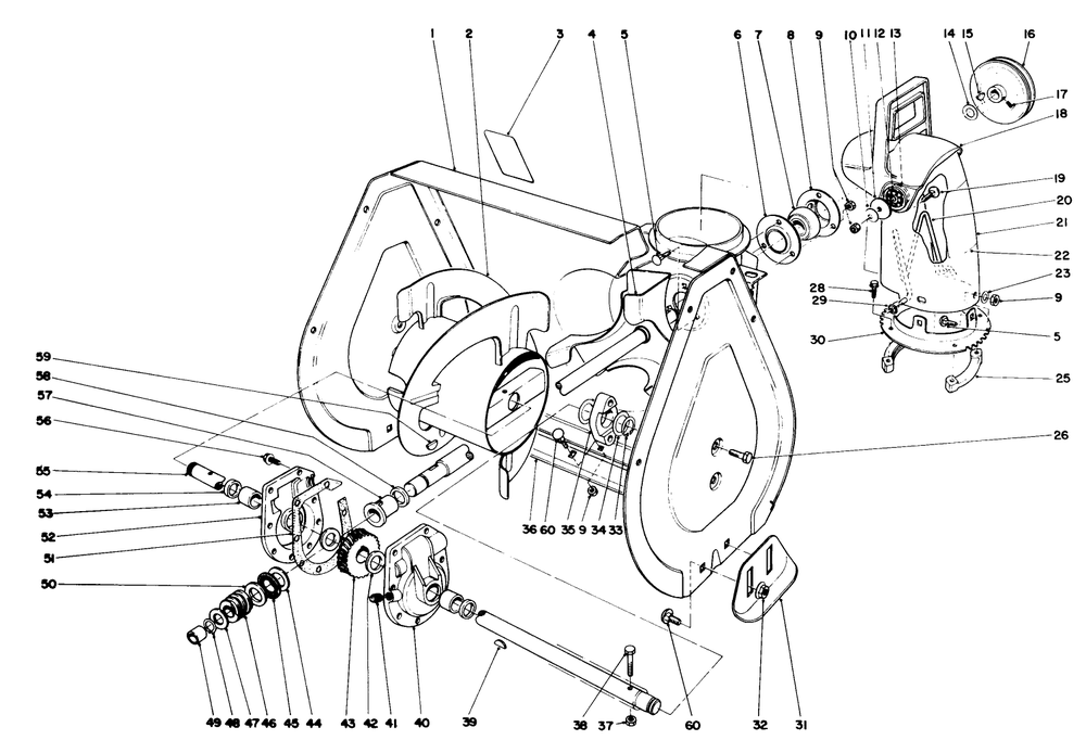 Auger Assembly Diagram and Parts List for 38052 9000001 - 9999999 Toro Snow Blower