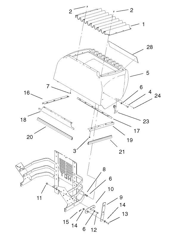 Hood Assembly Diagram and Parts List for 74213 (230000001-230006000)(2003) Toro Lawn Mower