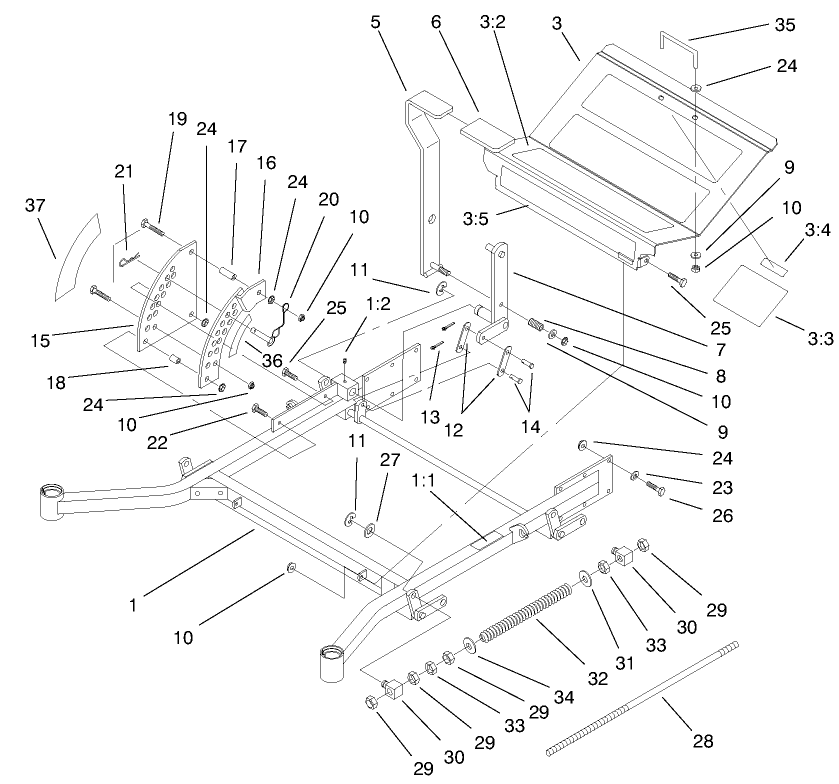 Front Frame Assembly Diagram and Parts List for 74205 990001 - 999999 Toro Lawn Tractor