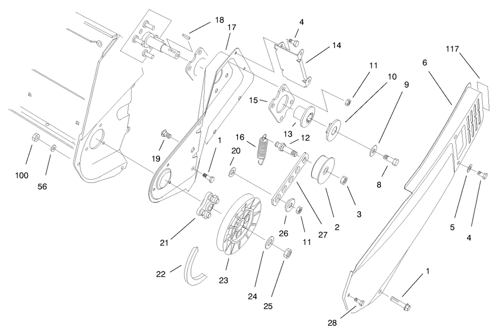 Pulley & Belt Cover Assembly Diagram and Parts List for 38171 7900001 - 7999999 Toro Snow Blower