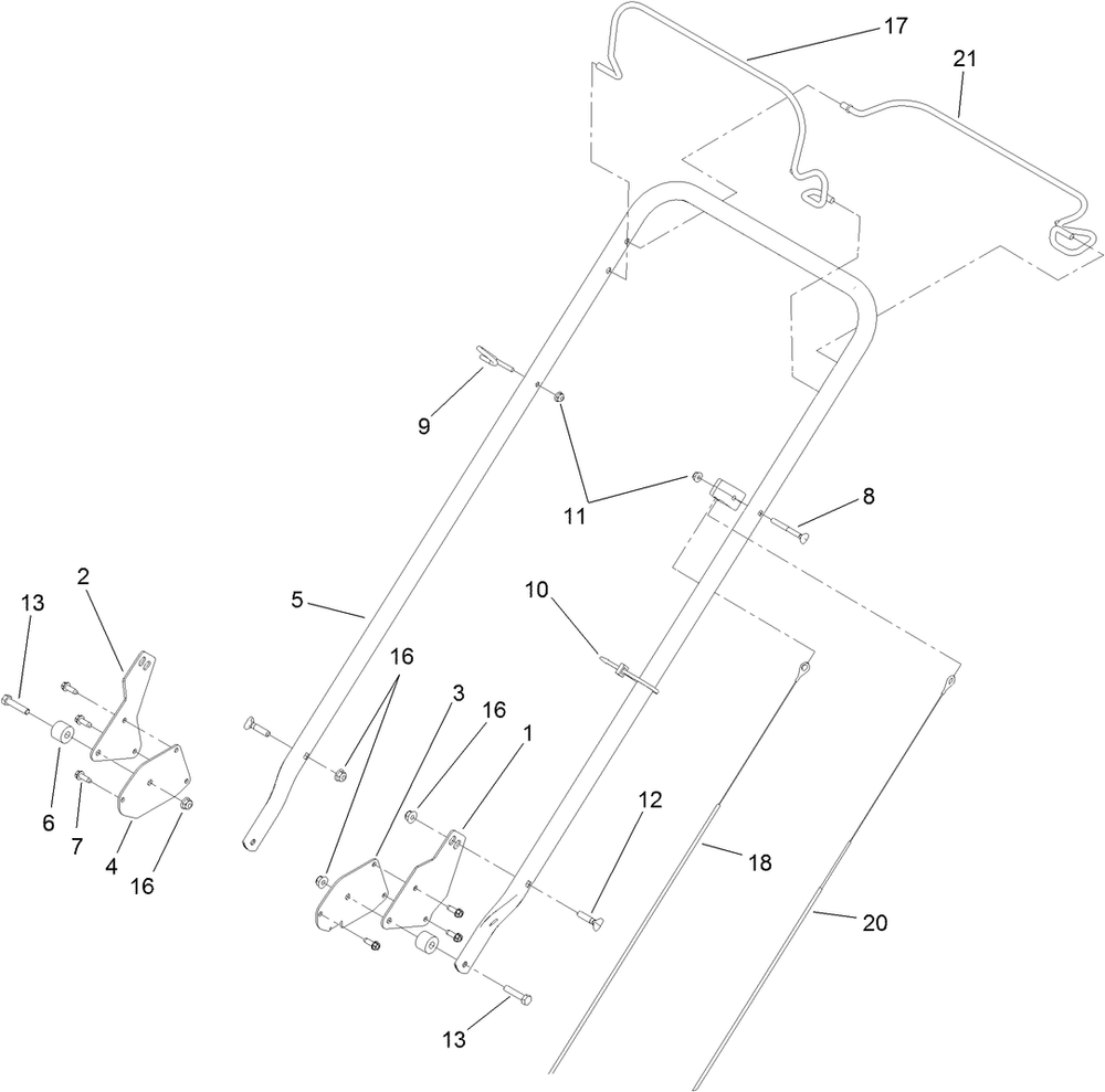 Handle Assembly Diagram and Parts List for 22186TE (311000001-311999999)(2011) Toro Lawn Mower
