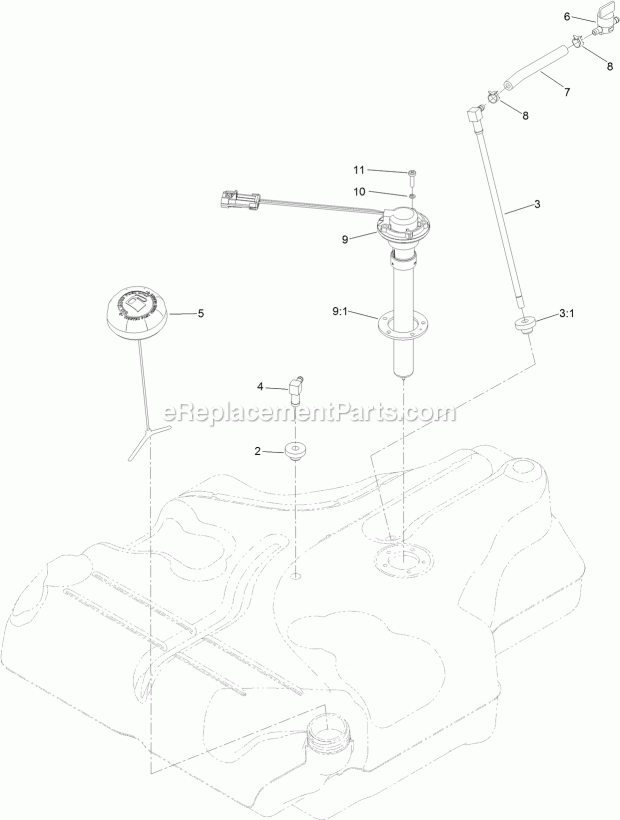 Fuel Tank Assembly No. 116-3978 Diagram and Parts List for 74957 315000001-315999999 Toro Lawn Mower