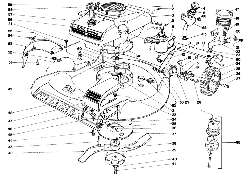 21" Whirlwind S.P. Key-Lectric Diagram and Parts List for 21666 0000001 - 0033908 Toro Lawn Mower