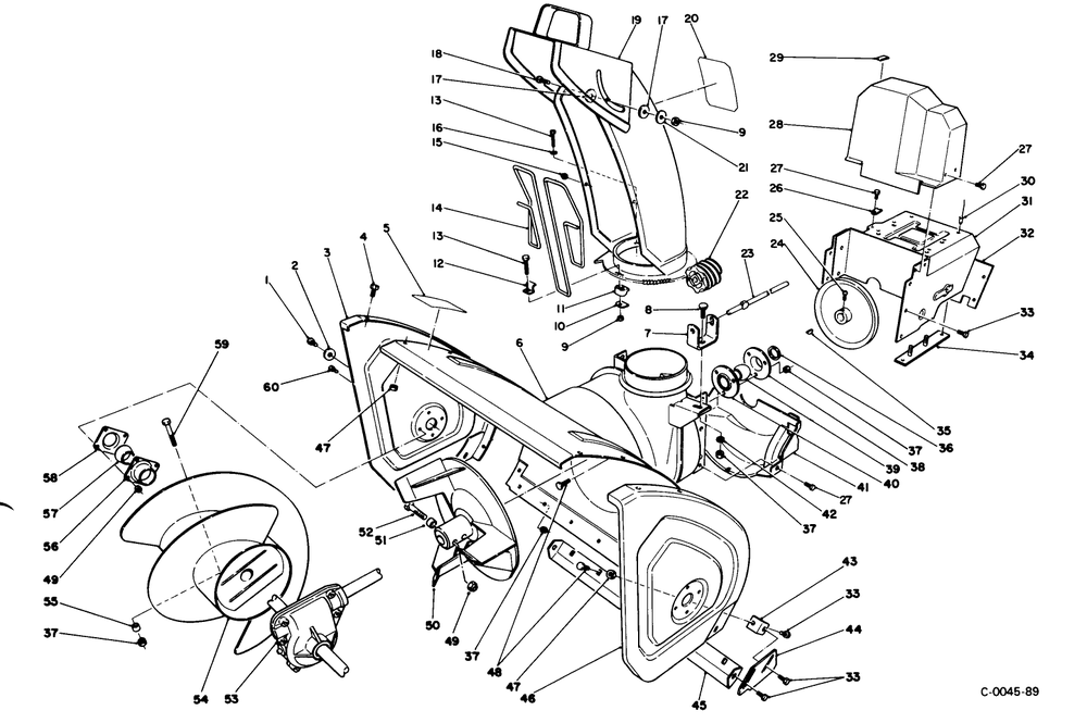 Housing & Chute Assembly Diagram and Parts List for 38545 9000001 - 9999999 Toro Snow Blower