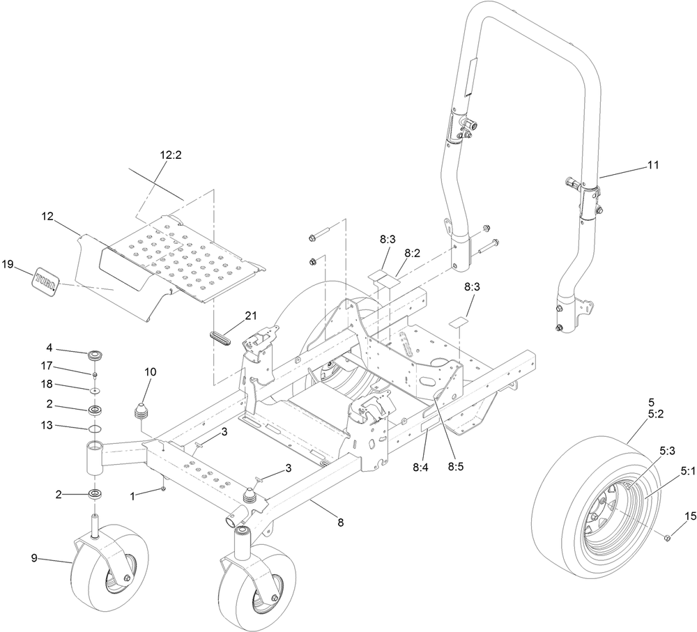 Frame And Roll-Over Protection System Assembly Diagram and Parts List for 74450 400000000-402099999 Toro Lawn Tractor