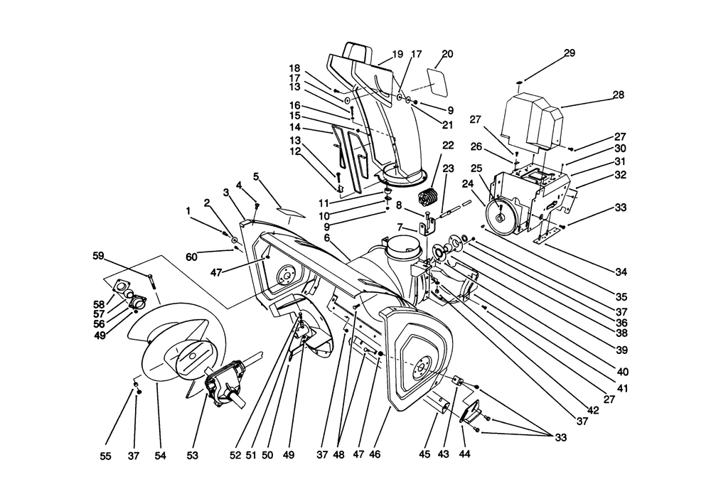 Housing & Chute Assembly Diagram and Parts List for 38540 1000001 - 1999999 Toro Snow Blower