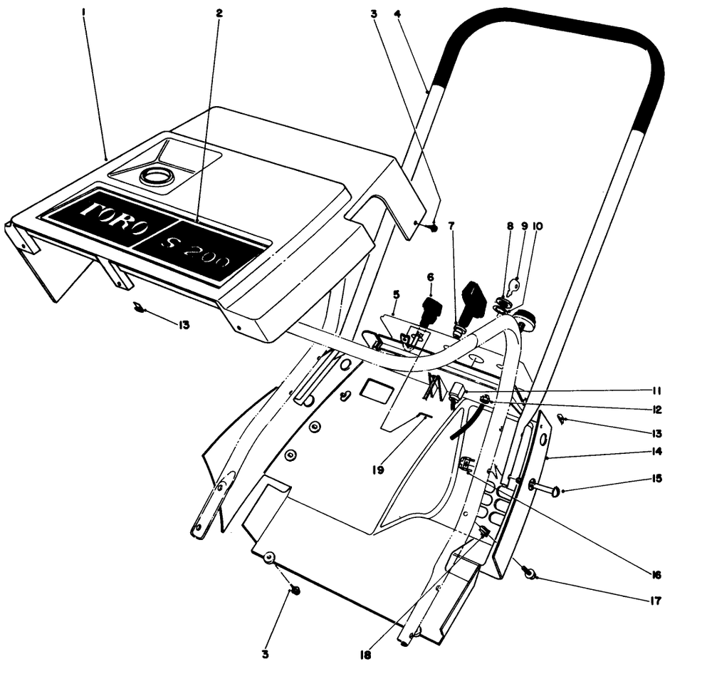 Shroud & Handle Assembly Diagram and Parts List for 38232 2000001 - 2999999 Toro Snow Blower