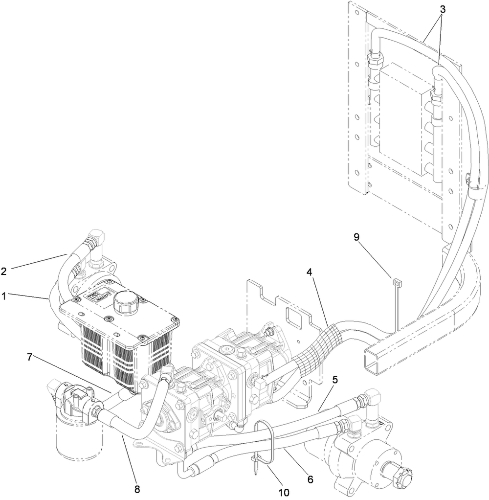 Hydraulic Hose System Assembly Diagram and Parts List for 74265TE 402000000-403227064 Toro Lawn Mower