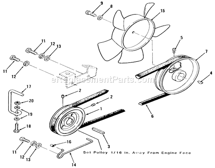 Drive Belt And Pulleys Diagram and Parts List for 31-10K802 1000001-1999999 - 1991 Toro Lawn Tractor