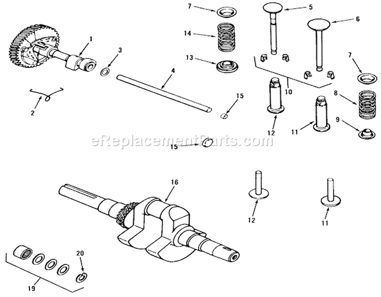 Kohler Camshaft, Crankshaft & Valves Diagram and Parts List for 31-10K802 1000001-1999999 - 1991 Toro Lawn Tractor