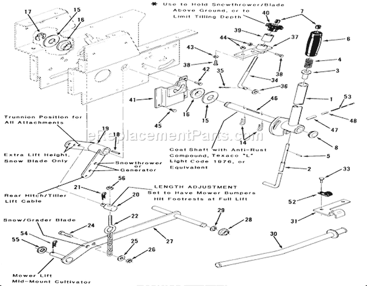 Manual Lift Linkage Diagram and Parts List for 31-10K802 1000001-1999999 - 1991 Toro Lawn Tractor