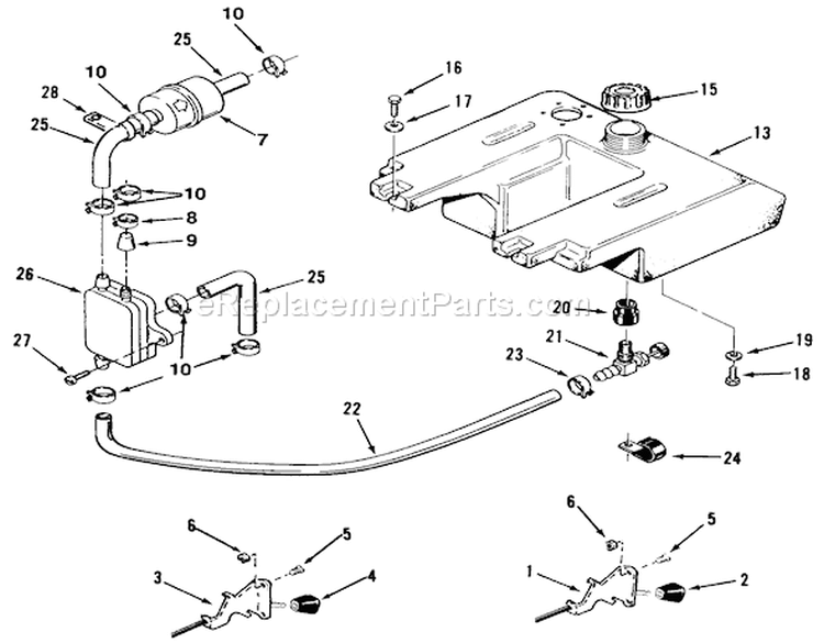 Throttle Choke And Fuel Controls Diagram and Parts List for 31-10K802 1000001-1999999 - 1991 Toro Lawn Tractor