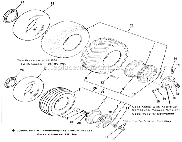 Wheels And Tires Diagram and Parts List for 31-10K802 1000001-1999999 - 1991 Toro Lawn Tractor