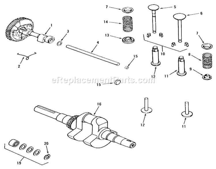 Kohler Camshaft, Crankshaft And Valves Diagram and Parts List for 31-16O804 2000001-2999999 - 1992 Toro Lawn Tractor