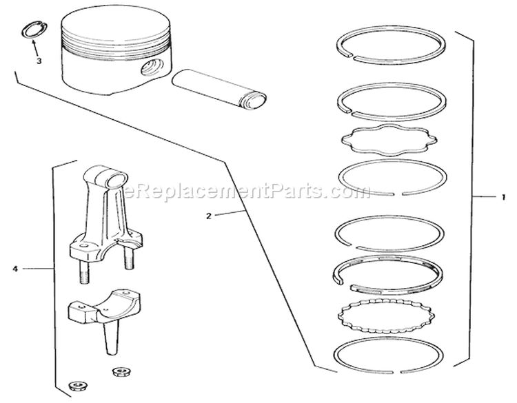 Kohler Piston And Rings Diagram and Parts List for 31-16O804 2000001-2999999 - 1992 Toro Lawn Tractor