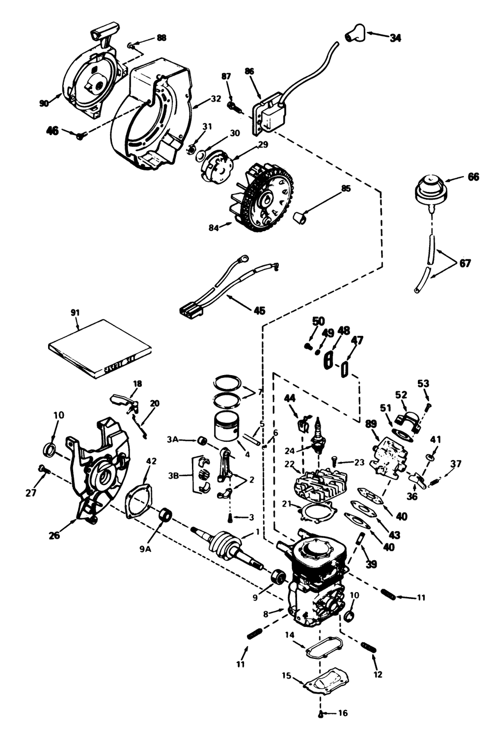 Engine Tecumseh Model No. Ah-600 Type 1623-N Diagram and Parts List for 38110C 0000001 - 0999999 Toro Snow Blower