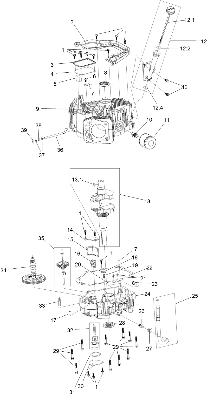Crankcase And Crankshaft Assembly Diagram and Parts List for 74450 400000000-402099999 Toro Lawn Tractor