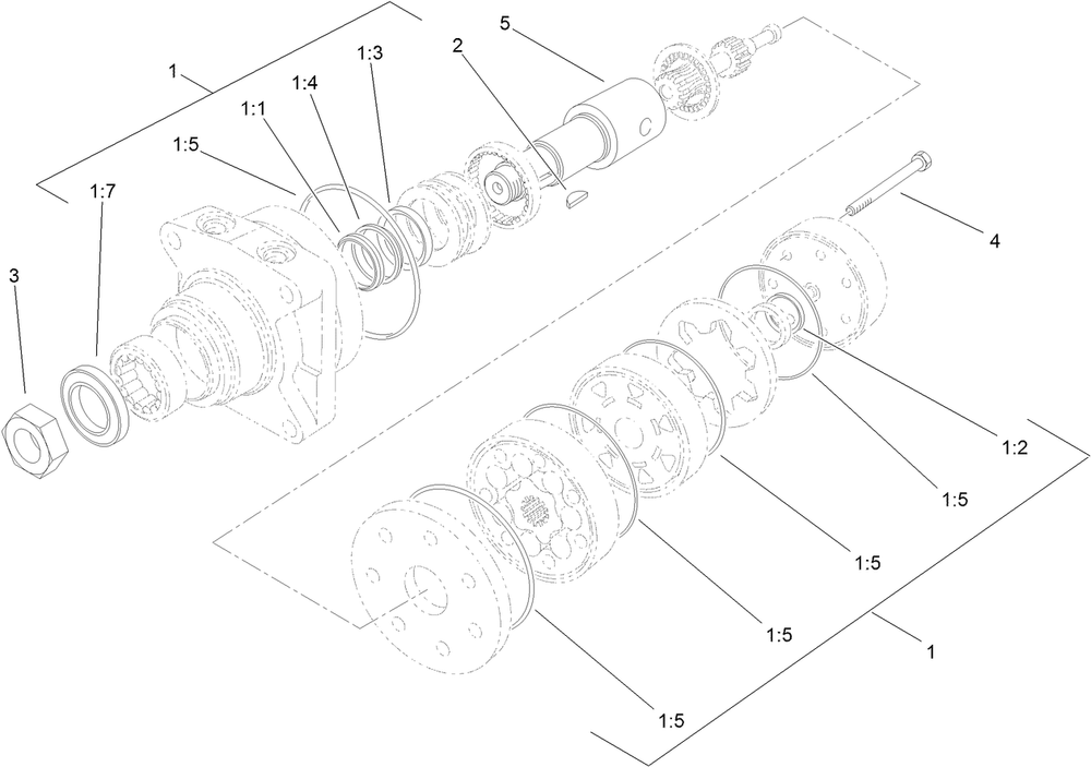Hydraulic Motor Assembly 104-1171 Diagram and Parts List for 74536TE 413000000 - 417999999 Toro Lawn Tractor