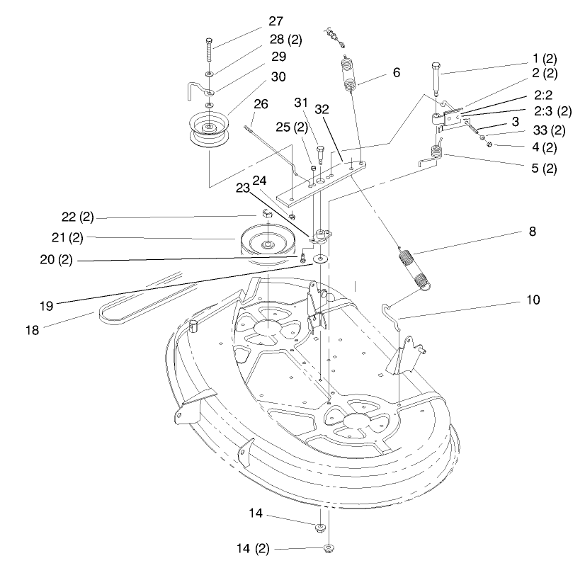 Pulley & Belt Assembly (38" Cutting Unit) Diagram and Parts List for 71219 7900001 - 7999999 Toro Lawn Tractor