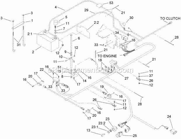 Electrical Assembly Diagram and Parts List for 74262CP 270000001-270999999 Toro Lawn Mower