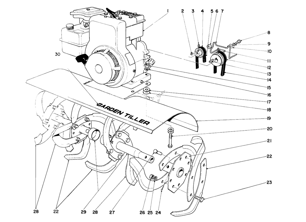 Tine And Engine Assembly Diagram and Parts List for 58210 2000001 - 2999999 Toro Tiller