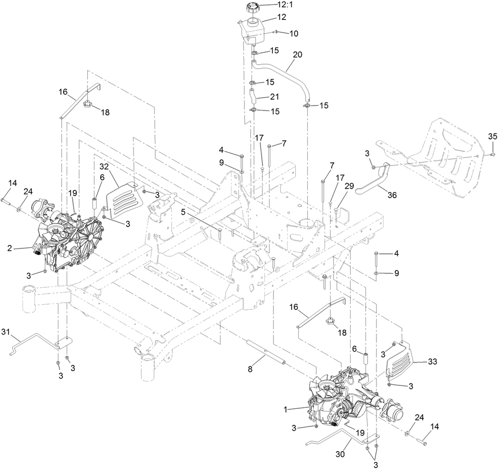 Hydraulic Drive Assembly Diagram and Parts List for 74465TE 400000000-999999999 Toro Lawn Tractor