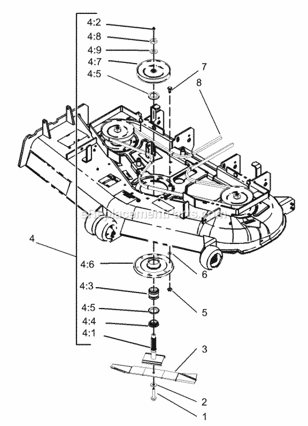 Deck Spindle Assembly Diagram and Parts List for 74179 230005001-230006000 Toro Lawn Mower
