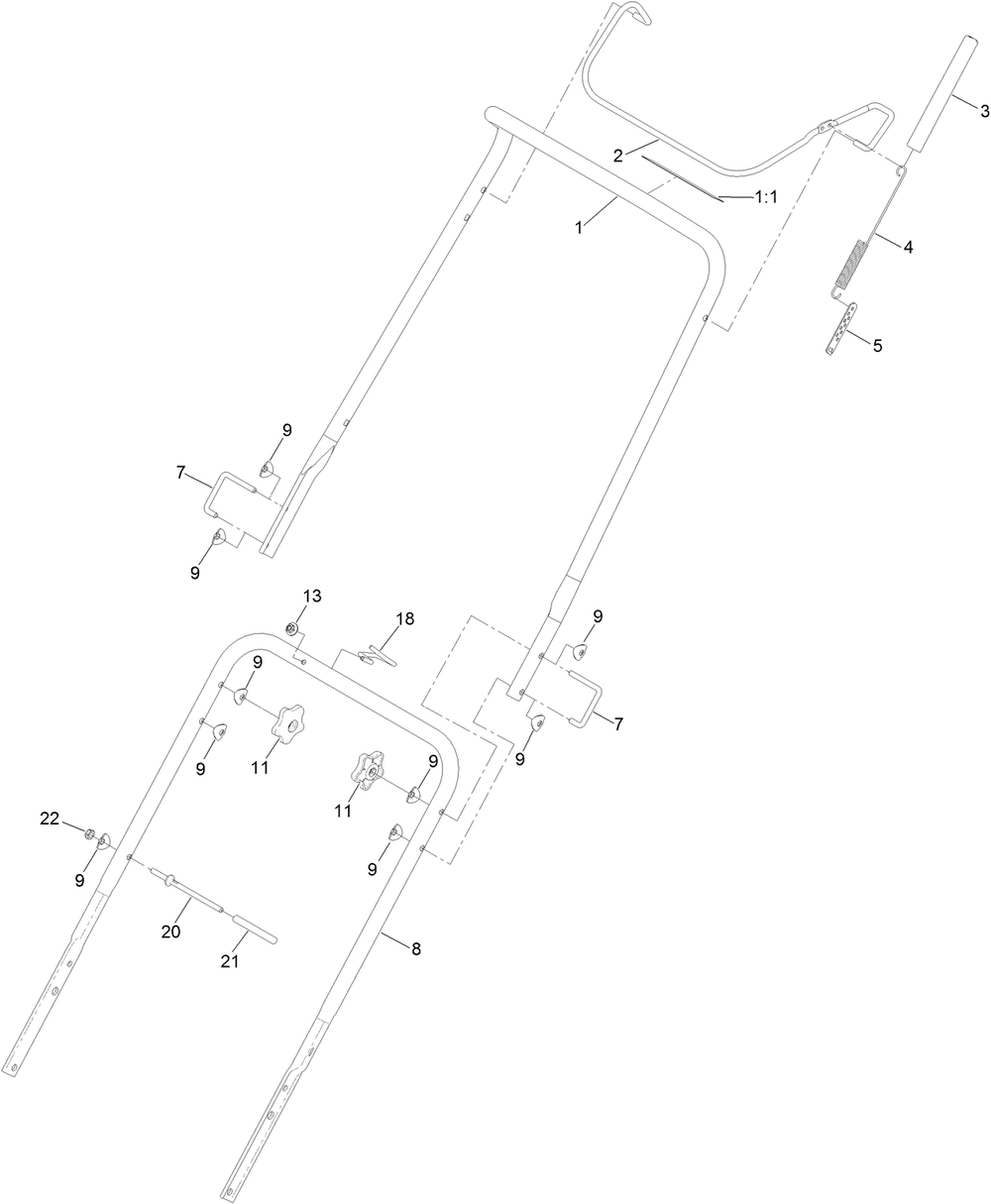 Handle Assembly Diagram and Parts List for 38756 409200000 - 411799999 Toro Snow Blower