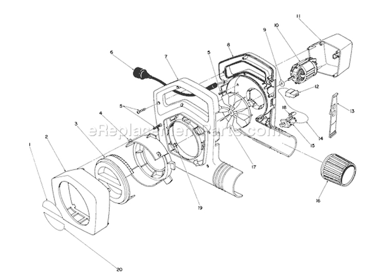 Blower Assembly Diagram and Parts List for 51545C 8000001-8999999 - 1988 Toro Leaf Blower / Vacuum