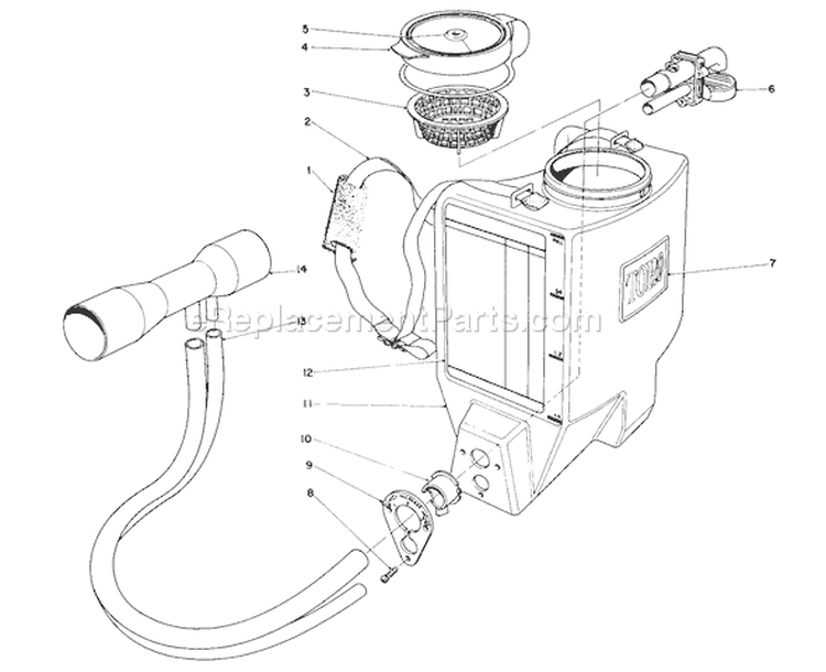 Broadcast Spreader Attachment Model No. 51525 (optional) Diagram and Parts List for 51535 7000001-7999999 - 1987 Toro Leaf Blower / Vacuum
