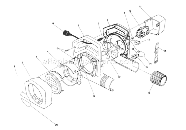 Blower Assembly Diagram and Parts List for 51535 9000001-9999999 - 1989 Toro Leaf Blower / Vacuum