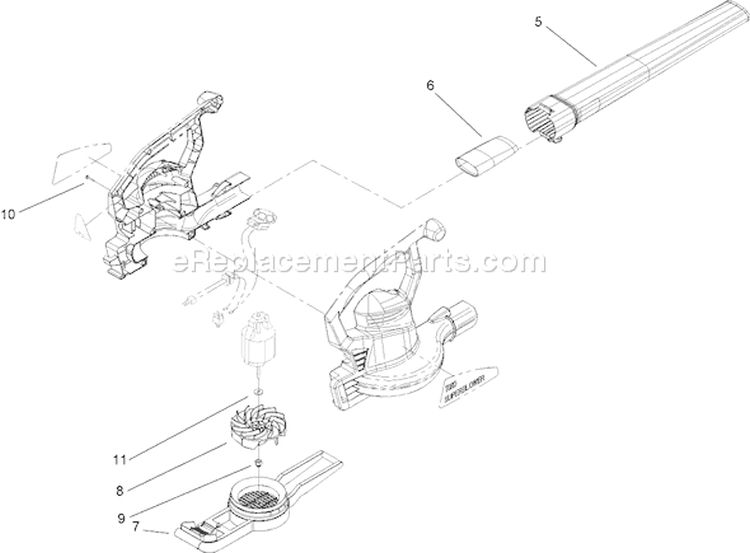 Blower and Tube Assembly Diagram and Parts List for 51552 270000001-2709999992007 Toro Leaf Blower / Vacuum