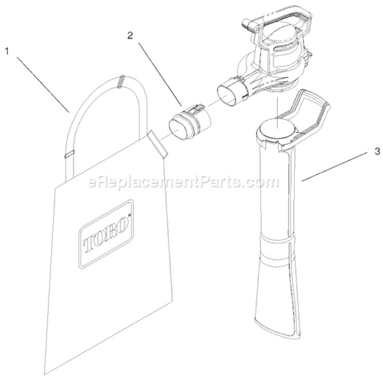 Vacuum Tube And Bag Assembly Diagram and Parts List for 51557 790000001-7999999991997 Toro Leaf Blower / Vacuum