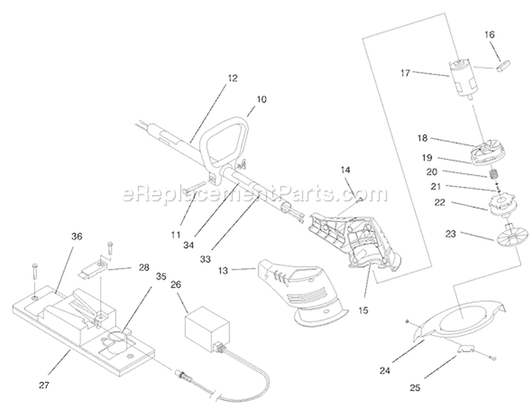 Motor Housing, Motor & Handle Assembly Diagram and Parts List for 51562 79000001-79999999 - 1997 Toro Trimmer