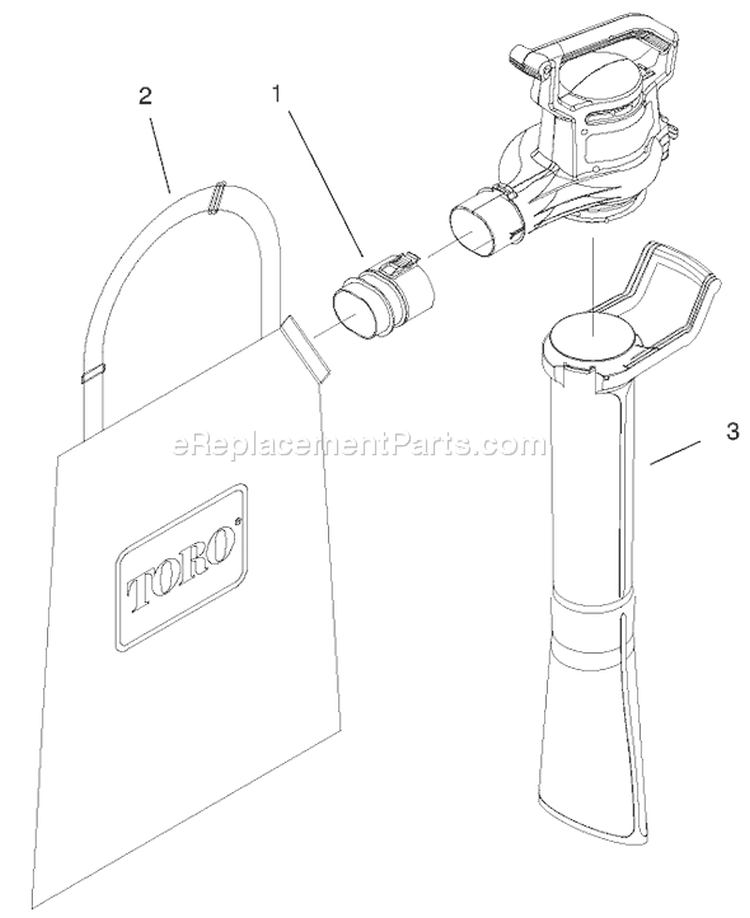 Tube And Bag Assembly Diagram and Parts List for 51566 9910001-999999991999 Toro Leaf Blower / Vacuum