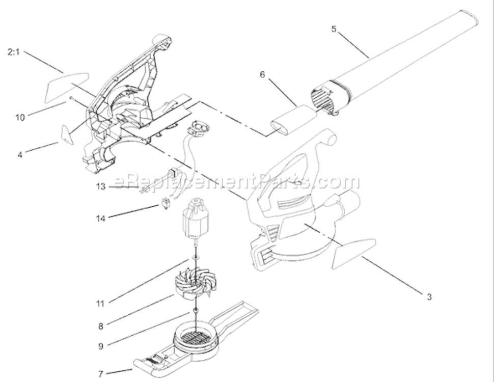 BlowerVac Assembly Diagram and Parts List for 51569 260000001-2609999992006 Toro Leaf Blower / Vacuum