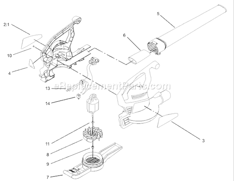 BlowerVac Assembly Diagram and Parts List for 51569 270000001-2709999992007 Toro Leaf Blower / Vacuum