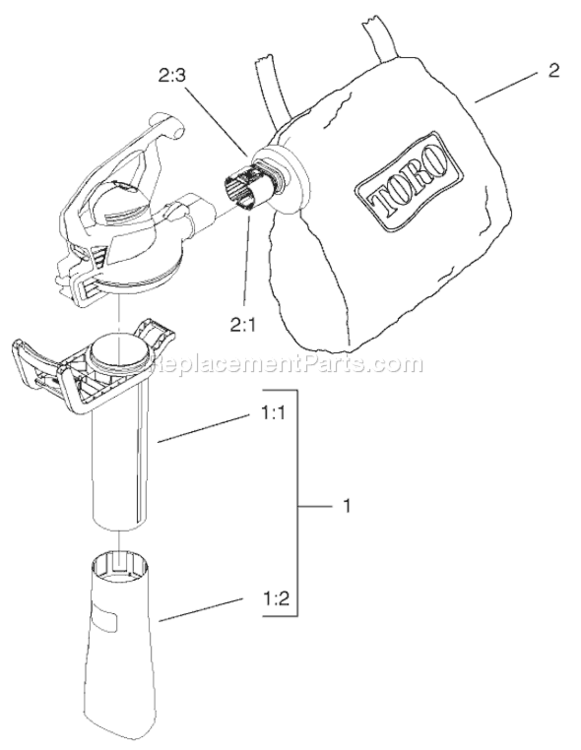 Vacuum Tube And Bag Assembly Diagram and Parts List for 51573 240000001-2409999992004 Toro Leaf Blower / Vacuum