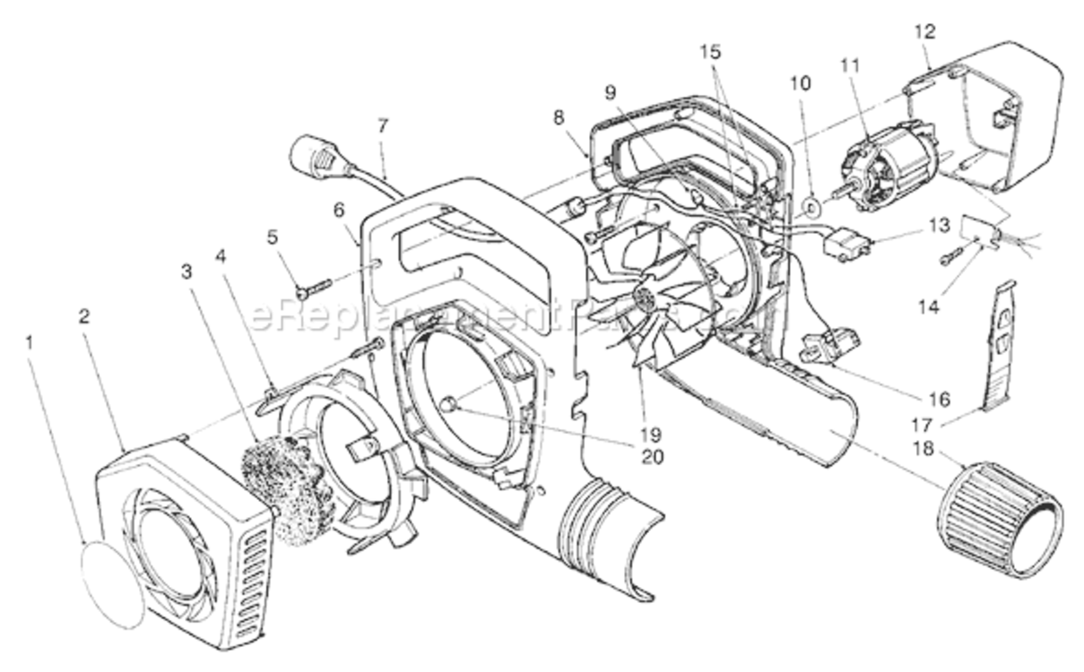 Blower Assembly Diagram and Parts List for 51575 49000001-499999991994 Toro Leaf Blower / Vacuum