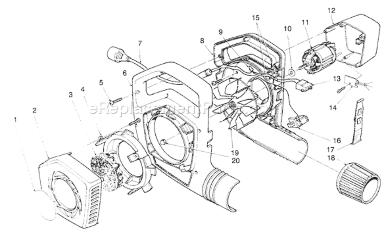 Blower Assembly Diagram and Parts List for 51576 39000001-399999991993 Toro Leaf Blower / Vacuum