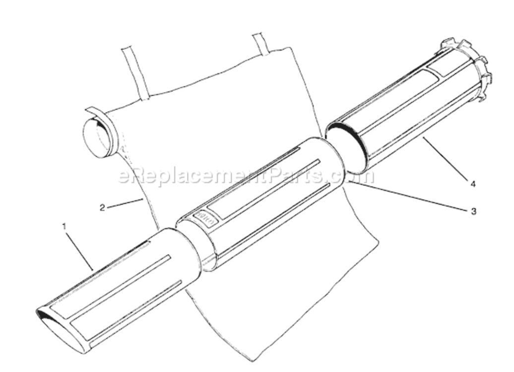 Vacuum Tubes And Bagging Kit Model No. 51533 Diagram and Parts List for 51576 39000001-399999991993 Toro Leaf Blower / Vacuum