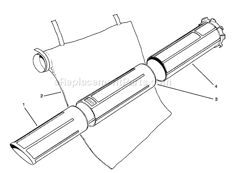 Vacuum Tubes And Bagging Kit Model No. 51533 Diagram and Parts List for 51576 49000001-49999999 - 1994 Toro Leaf Blower / Vacuum