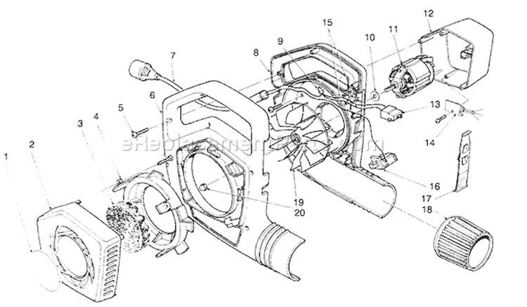 Blower Assembly Diagram and Parts List for 51577 39000001-39999999 - 1993 Toro Leaf Blower / Vacuum