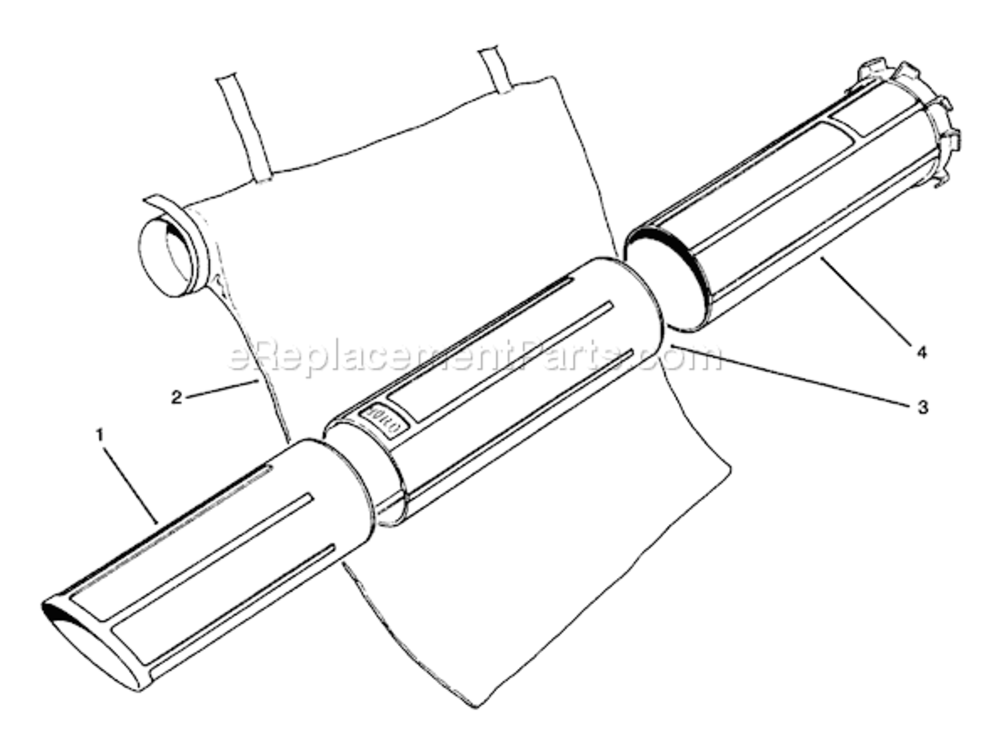 Vacuum Tubes And Bagging Kit Model No. 51533 Diagram and Parts List for 51578 49000001-499999991994 Toro Leaf Blower / Vacuum