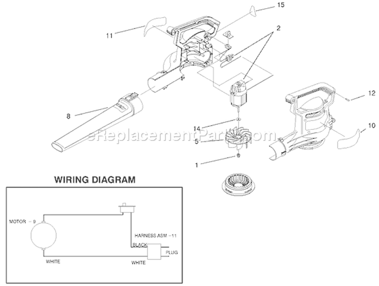 Power Sweep Blower Assembly Diagram and Parts List for 51586 230000001-230999999 - 2003 Toro Leaf Blower / Vacuum