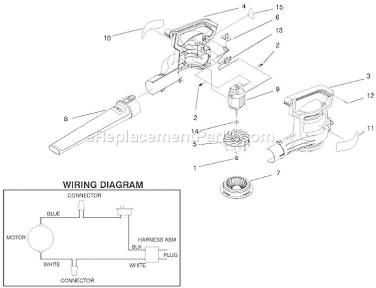 Power Sweep Blower Assembly Diagram and Parts List for 51586 79000001-79999999 - 1997 Toro Leaf Blower / Vacuum
