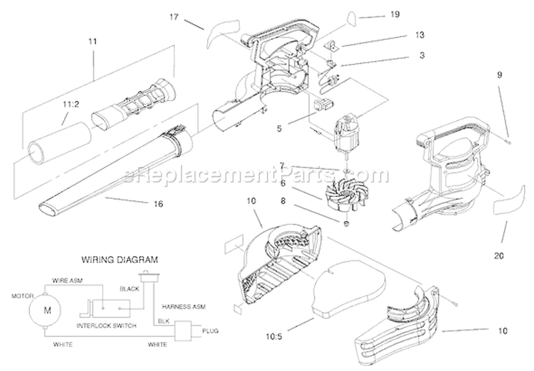 Blowervac Assembly Diagram and Parts List for 51589 200000001-200999999 - 2000 Toro Leaf Blower / Vacuum