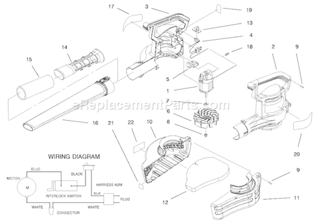 Blowervac Assembly Diagram and Parts List for 51589 99500000-999999991999 Toro Leaf Blower / Vacuum