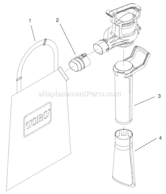 Tube And Bag Assembly Diagram and Parts List for 51589 99500000-999999991999 Toro Leaf Blower / Vacuum